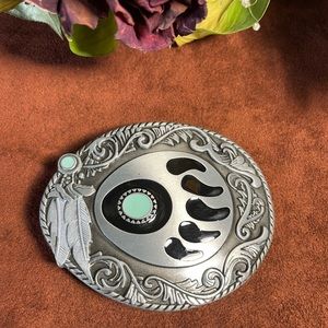 Silver and Black Bear Paw Belt Buckle